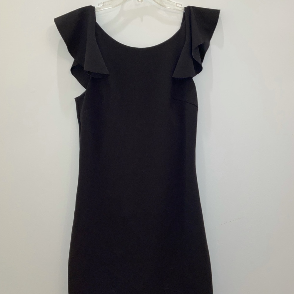 Black ruffle deep back dress